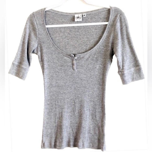 Meringue scoop neck crystal button 3/4 sleeve top - Picture 1 of 12